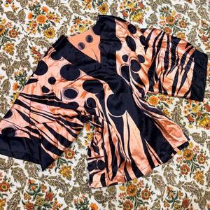 Yolanda Lorente NWT Hand Painted 100% Silk Kimono Jacket Pink Black Abstract L